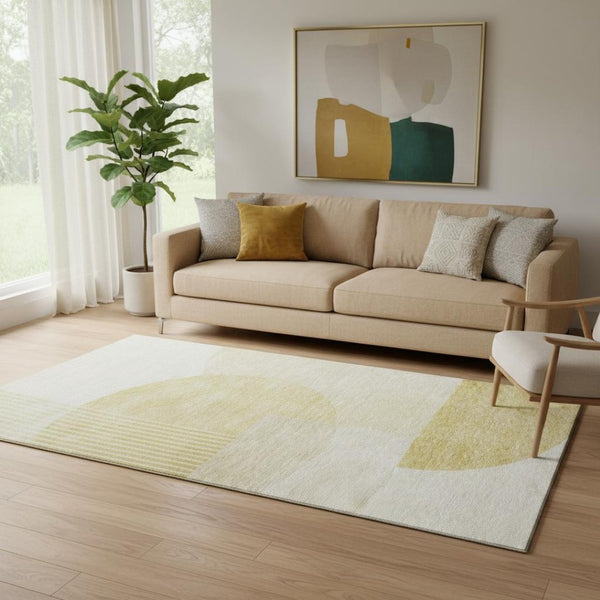 HomeRoots 5' X 8' Stylish Gold & Ivory Geometric Area Rug – Washable, UV Protected, Ideal for High Traffic Areas 655838