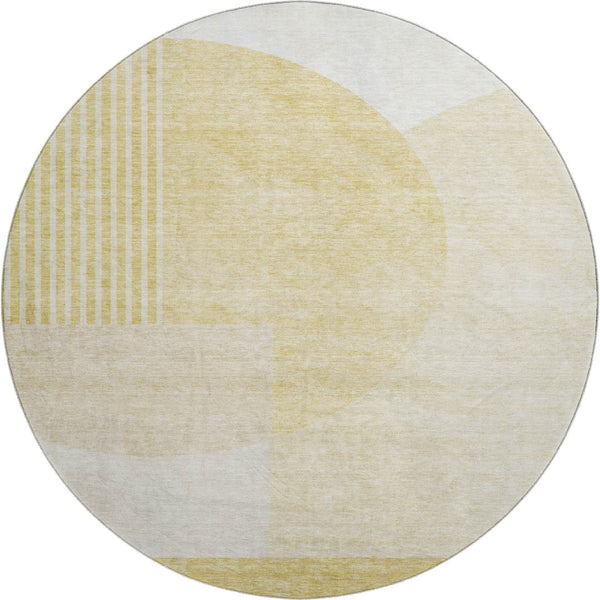 HomeRoots 8' Gold and Ivory Geometric Round Rug - Washable, UV Protected, Durable, Stylish for Any Room 655839