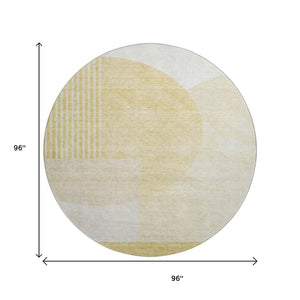 HomeRoots 8' Gold and Ivory Geometric Round Rug - Washable, UV Protected, Durable, Stylish for Any Room 655839