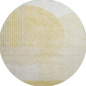 HomeRoots 8' Gold and Ivory Geometric Round Rug - Washable, UV Protected, Durable, Stylish for Any Room 655839