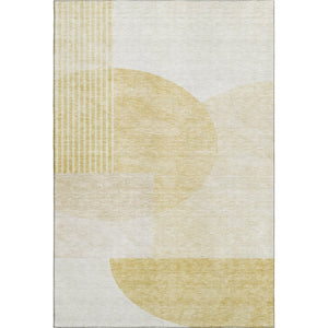 HomeRoots 8' X 10' Gold and Ivory Geometric Washable Area Rug – Durable, Stylish, UV-Protected for Homes 655840