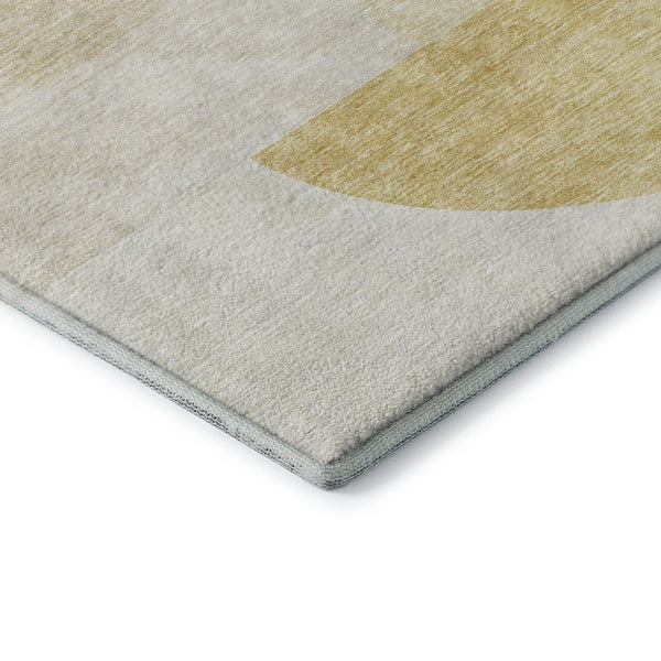 HomeRoots 8' X 10' Gold and Ivory Geometric Washable Area Rug – Durable, Stylish, UV-Protected for Homes 655840