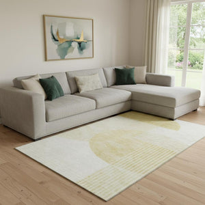 HomeRoots 8' X 10' Gold and Ivory Geometric Washable Area Rug – Durable, Stylish, UV-Protected for Homes 655840