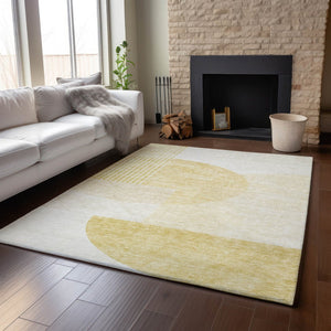 HomeRoots 8' X 10' Gold and Ivory Geometric Washable Area Rug – Durable, Stylish, UV-Protected for Homes 655840