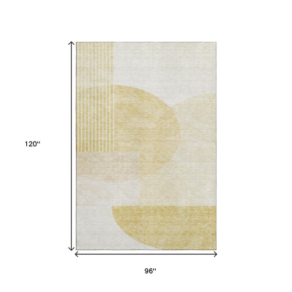 HomeRoots 8' X 10' Gold and Ivory Geometric Washable Area Rug – Durable, Stylish, UV-Protected for Homes 655840