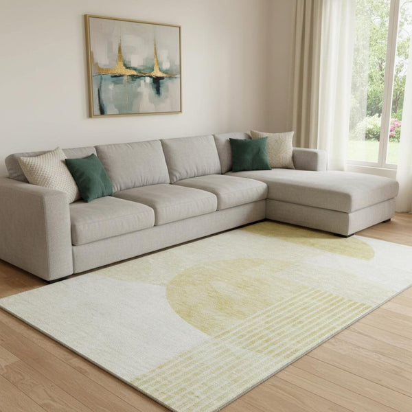 HomeRoots 9' X 12' Gold and Ivory Geometric Area Rug - Washable, UV Protected, Stain Resistant for High Traffic Areas 655841