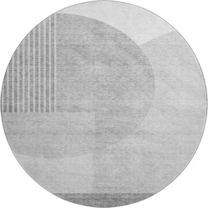HomeRoots 8' Gray and Silver Geometric Round Rug - Washable, UV-Protected, Durable, Perfect for Busy Homes! 655845