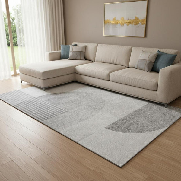 HomeRoots 8' X 10' Gray & Silver Geometric Washable Area Rug - UV Protected, Stylish & Easy-Care for Homes 655846