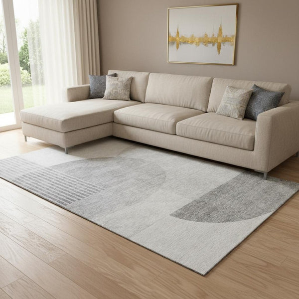 HomeRoots 9' X 12' Gray & Silver Geometric Area Rug - Washable, UV-Protected, Durable & Stylish for Every Space 655847