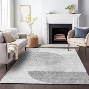 HomeRoots 10' Gray and Silver Geometric Area Rug – Washable, UV Protected, Stylish for High-Traffic Spaces 655848