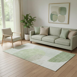 HomeRoots 5' Olive Green and Beige Geometric Area Rug - Washable, UV Protected, Perfect for Busy Homes! 655850
