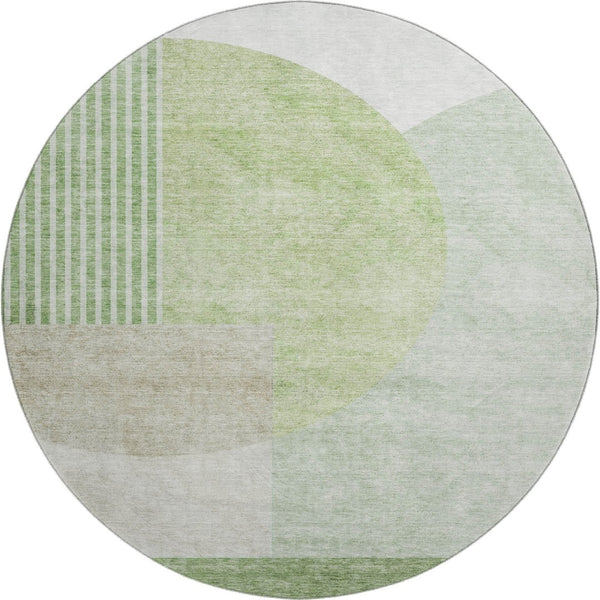 HomeRoots 8' Olive Green & Beige Geometric Round Rug – Washable, UV-Protected, Stain Resistant for Modern Homes 655851