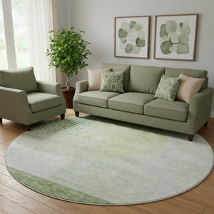 HomeRoots 8' Olive Green & Beige Geometric Round Rug – Washable, UV-Protected, Stain Resistant for Modern Homes 655851
