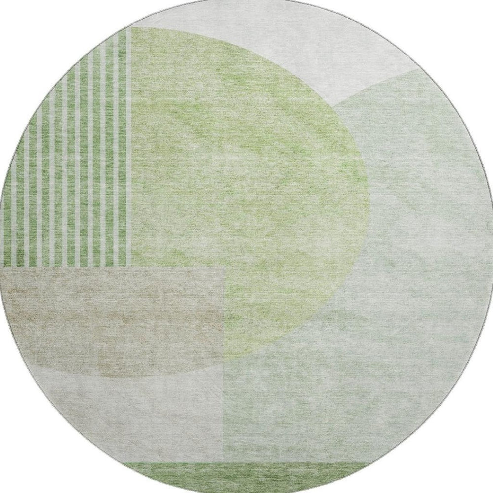 HomeRoots 8' Olive Green & Beige Geometric Round Rug – Washable, UV-Protected, Stain Resistant for Modern Homes 655851