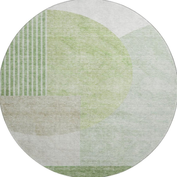 HomeRoots 8' Olive Green & Beige Geometric Round Rug – Washable, UV-Protected, Stain Resistant for Modern Homes 655851