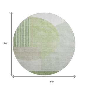 HomeRoots 8' Olive Green & Beige Geometric Round Rug – Washable, UV-Protected, Stain Resistant for Modern Homes 655851
