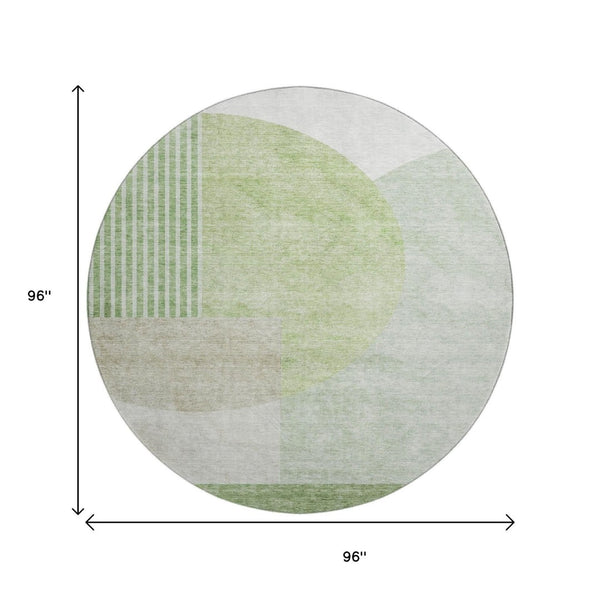 HomeRoots 8' Olive Green & Beige Geometric Round Rug – Washable, UV-Protected, Stain Resistant for Modern Homes 655851