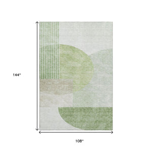 HomeRoots 9' X 12' Olive Green and Beige Geometric Area Rug – Durable, Washable, UV-Protected for Any Space 655853