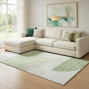 HomeRoots 9' X 12' Olive Green and Beige Geometric Area Rug – Durable, Washable, UV-Protected for Any Space 655853