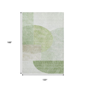 HomeRoots 10' X 14' Olive Green and Beige Geometric Area Rug – Washable, UV-Protected, Stylish & Durable! 655854