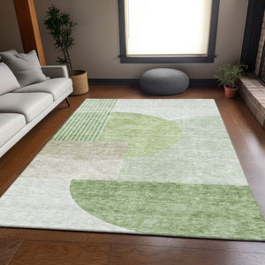 HomeRoots 10' X 14' Olive Green and Beige Geometric Area Rug – Washable, UV-Protected, Stylish & Durable! 655854
