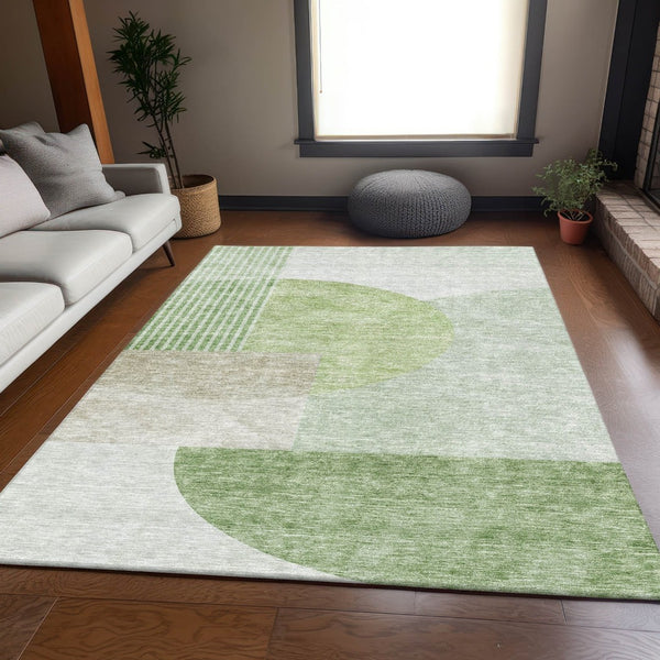 HomeRoots 10' X 14' Olive Green and Beige Geometric Area Rug – Washable, UV-Protected, Stylish & Durable! 655854