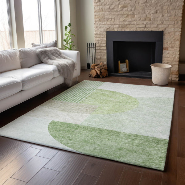 HomeRoots 10' X 14' Olive Green and Beige Geometric Area Rug – Washable, UV-Protected, Stylish & Durable! 655854