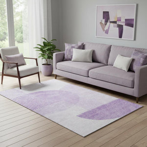 HomeRoots 5' X 8' Purple and Ivory Geometric Area Rug - Durable, Washable, UV Protected for Modern Homes 655856