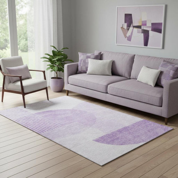 HomeRoots 5' X 8' Purple and Ivory Geometric Area Rug - Durable, Washable, UV Protected for Modern Homes 655856