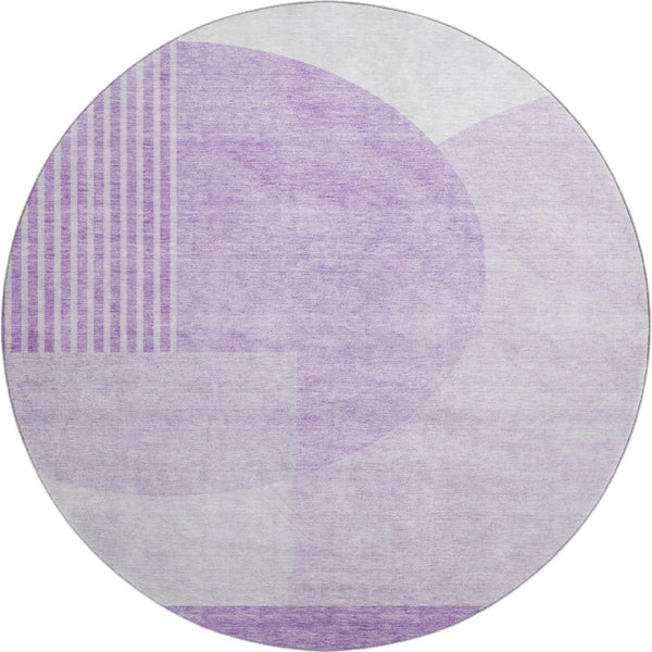 HomeRoots 8' Washable Round Rug in Purple & Ivory Geometric Design - UV Resistant, Durable & Stylish Home Accent 655857