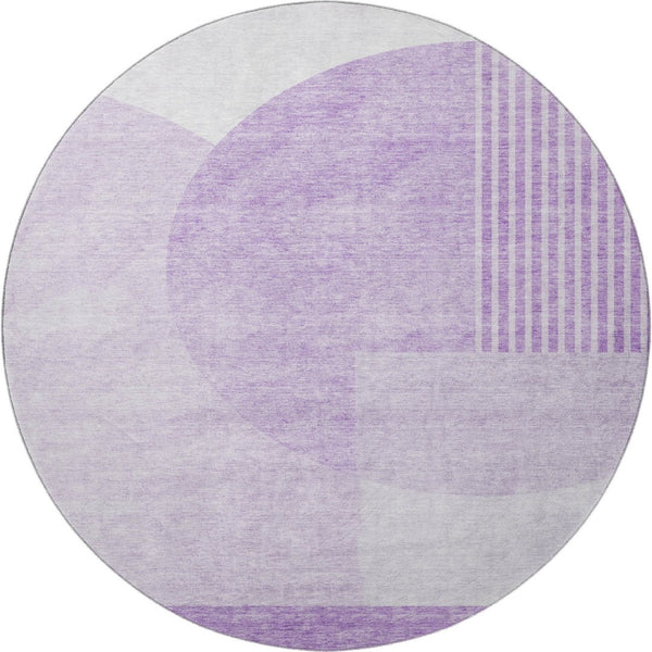 HomeRoots 8' Washable Round Rug in Purple & Ivory Geometric Design - UV Resistant, Durable & Stylish Home Accent 655857