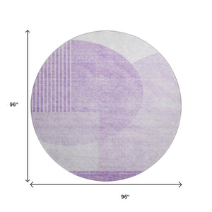 HomeRoots 8' Washable Round Rug in Purple & Ivory Geometric Design - UV Resistant, Durable & Stylish Home Accent 655857