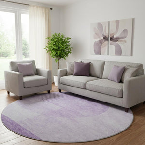 HomeRoots 8' Washable Round Rug in Purple & Ivory Geometric Design - UV Resistant, Durable & Stylish Home Accent 655857