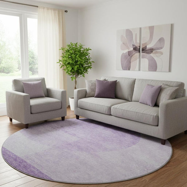 HomeRoots 8' Washable Round Rug in Purple & Ivory Geometric Design - UV Resistant, Durable & Stylish Home Accent 655857