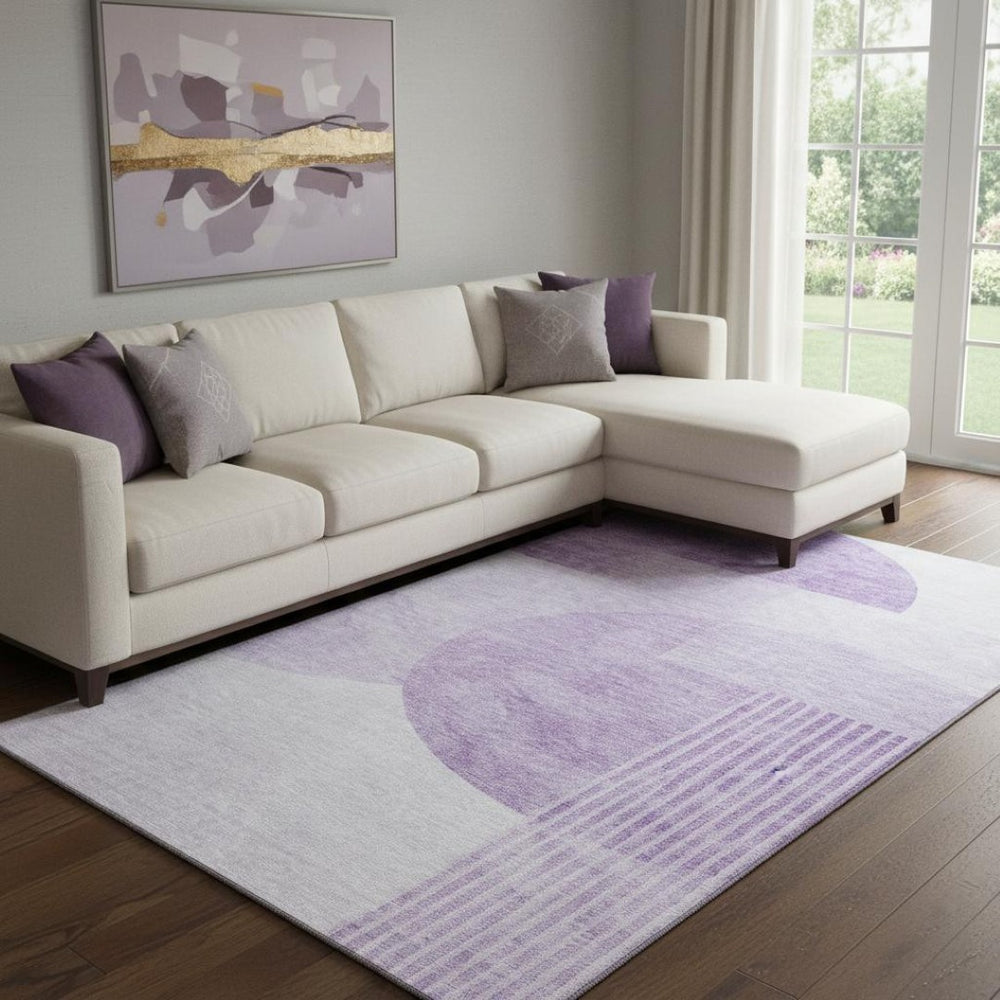 HomeRoots 8' X 10' Purple And Ivory Geometric Washable Area Rug - Durable, UV-Protected & Easy to Maintain 655858