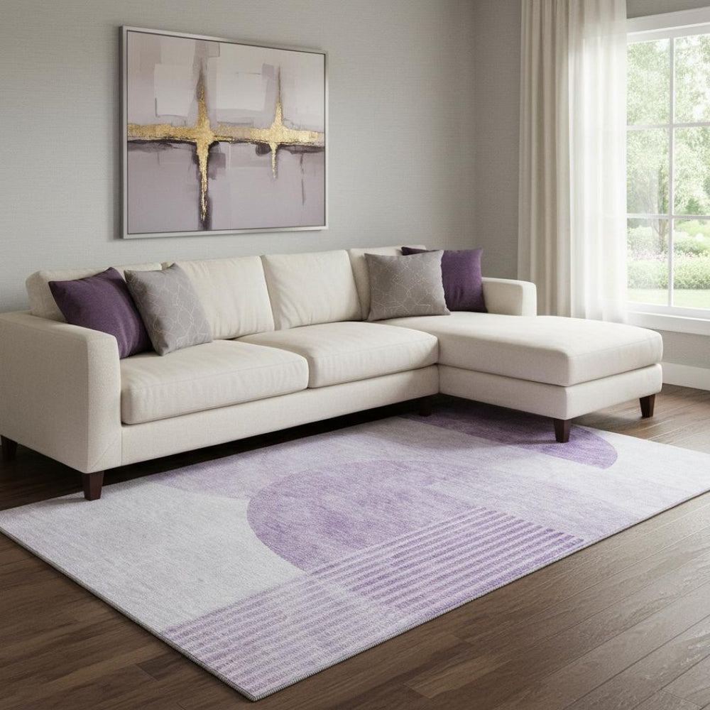 HomeRoots 9' X 12' Vibrant Purple and Ivory Geometric Washable Area Rug with Stain Resistance & UV Protection 655859