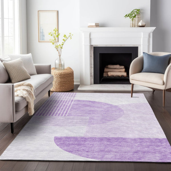HomeRoots 10' X 14' Purple & Ivory Geometric Area Rug - Washable, UV Protected, Stylish & Durable for High-Traffic Spaces 655860