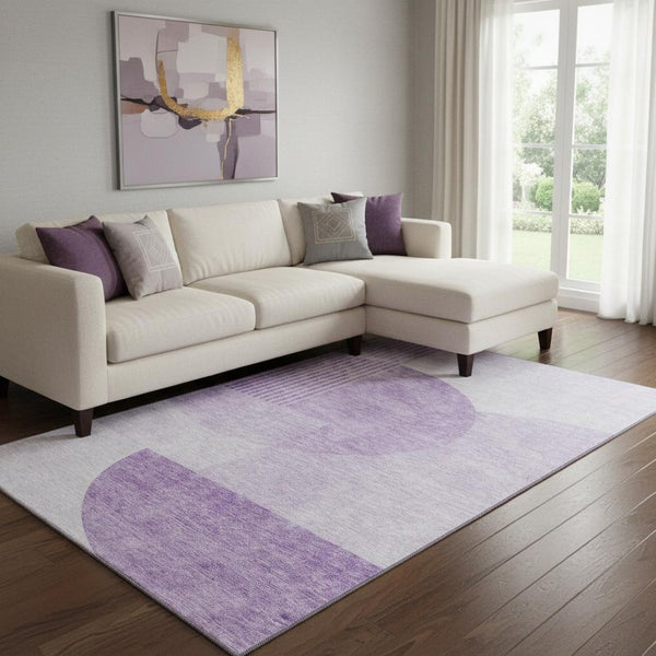 HomeRoots 10' X 14' Purple & Ivory Geometric Area Rug - Washable, UV Protected, Stylish & Durable for High-Traffic Spaces 655860