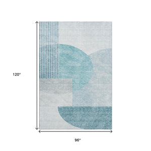 HomeRoots 8' X 10' Teal & Ivory Geometric Area Rug - Stain Resistant, UV Protected, Durable for High-Traffic Homes 655864