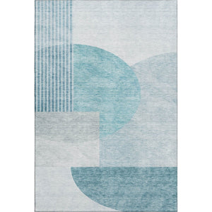 HomeRoots 8' X 10' Teal & Ivory Geometric Area Rug - Stain Resistant, UV Protected, Durable for High-Traffic Homes 655864