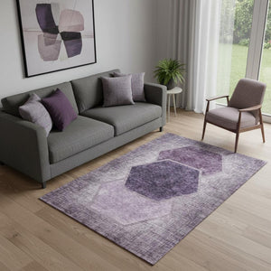 HomeRoots 5' X 8' Eggplant & Ivory Geometric Washable Area Rug - Durable, UV-Protected for Family Spaces 655868