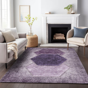 HomeRoots 5' X 8' Eggplant & Ivory Geometric Washable Area Rug - Durable, UV-Protected for Family Spaces 655868