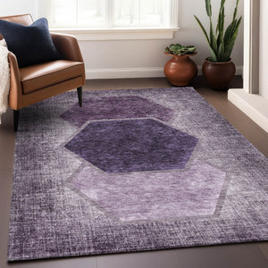 HomeRoots 5' X 8' Eggplant & Ivory Geometric Washable Area Rug - Durable, UV-Protected for Family Spaces 655868