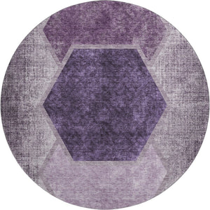 HomeRoots 8' Eggplant & Ivory Geometric Round Rug - Washable, UV-Protected, Pet-Friendly, Stylish Design 655869