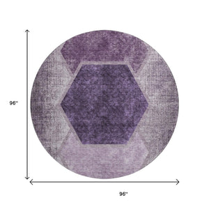 HomeRoots 8' Eggplant & Ivory Geometric Round Rug - Washable, UV-Protected, Pet-Friendly, Stylish Design 655869