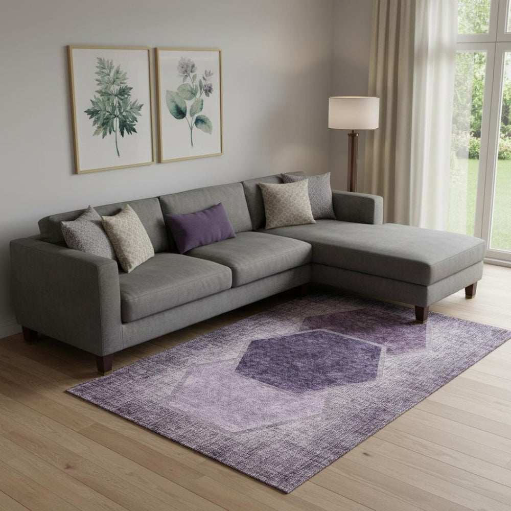 HomeRoots 8' X 10' Modern Eggplant Ivory Geometric Area Rug - UV Protected, Stain Resistant & Easy Care Design 655870