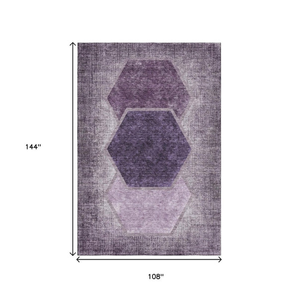 HomeRoots 9' X 12' Eggplant Geometric Area Rug - Modern, Washable, UV-Protected, Perfect for High Traffic Homes 655871