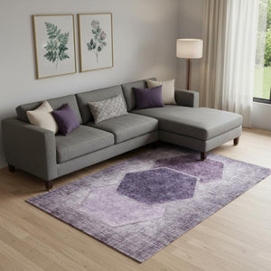 HomeRoots 9' X 12' Eggplant Geometric Area Rug - Modern, Washable, UV-Protected, Perfect for High Traffic Homes 655871