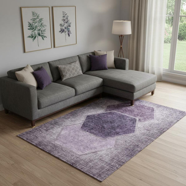 HomeRoots 10' X 14' Eggplant Geometric Area Rug - Washable, UV-Protected, Durable, Stylish for Family Spaces 655872