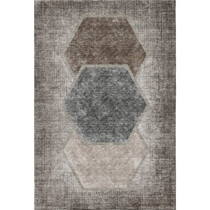 HomeRoots 5' X 8' Geometric Washable Area Rug in Brown Taupe & Charcoal - UV Protected, Durable & Stylish decor 655874